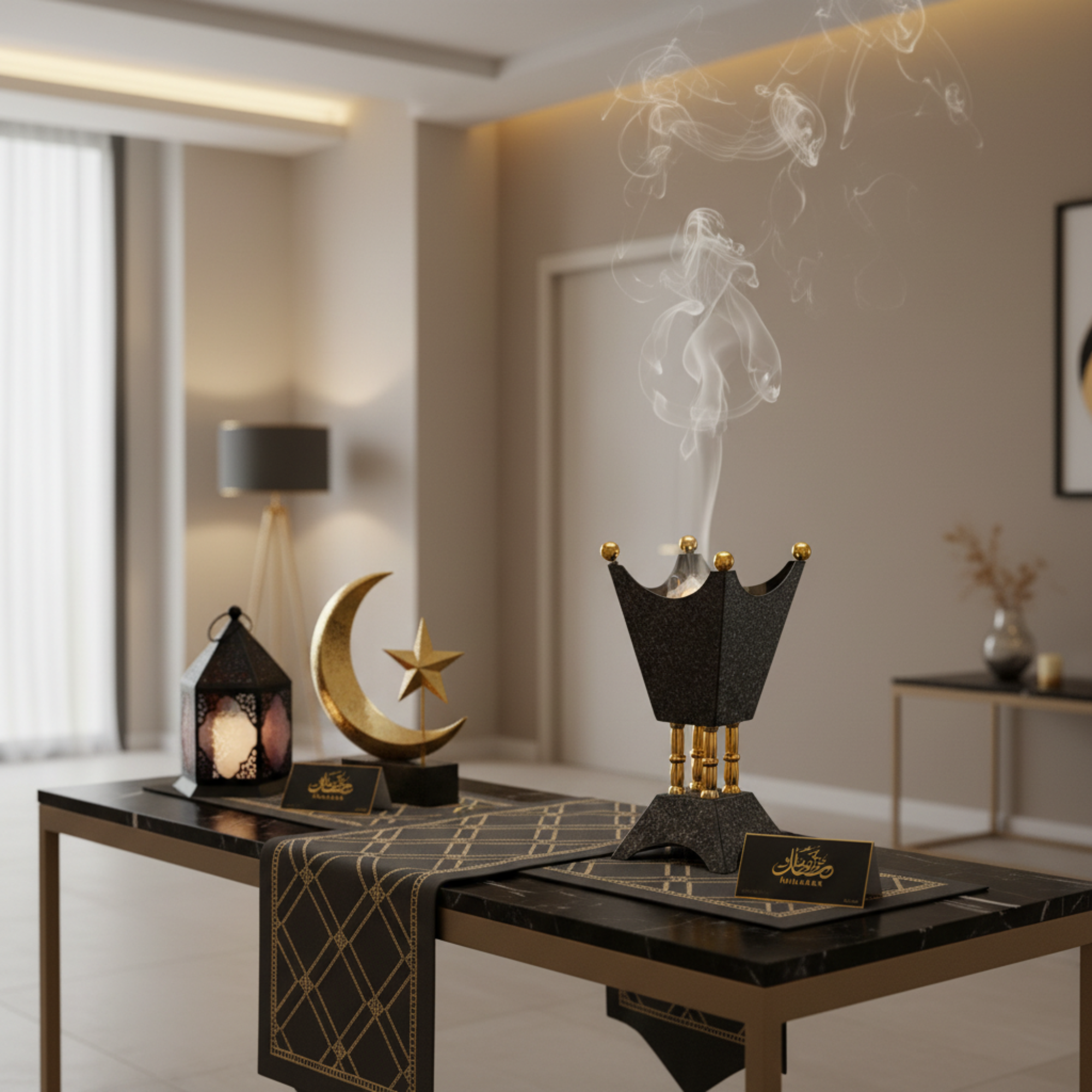 Almarjan Incense Burner Black & Gold 22cm