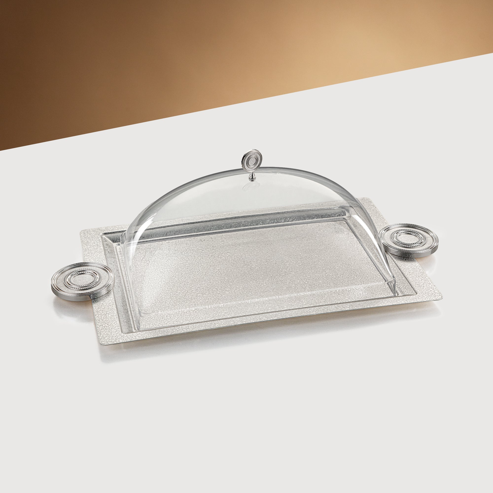 Almarjan Serving Tray with Cover 53 cm Silver Crackl