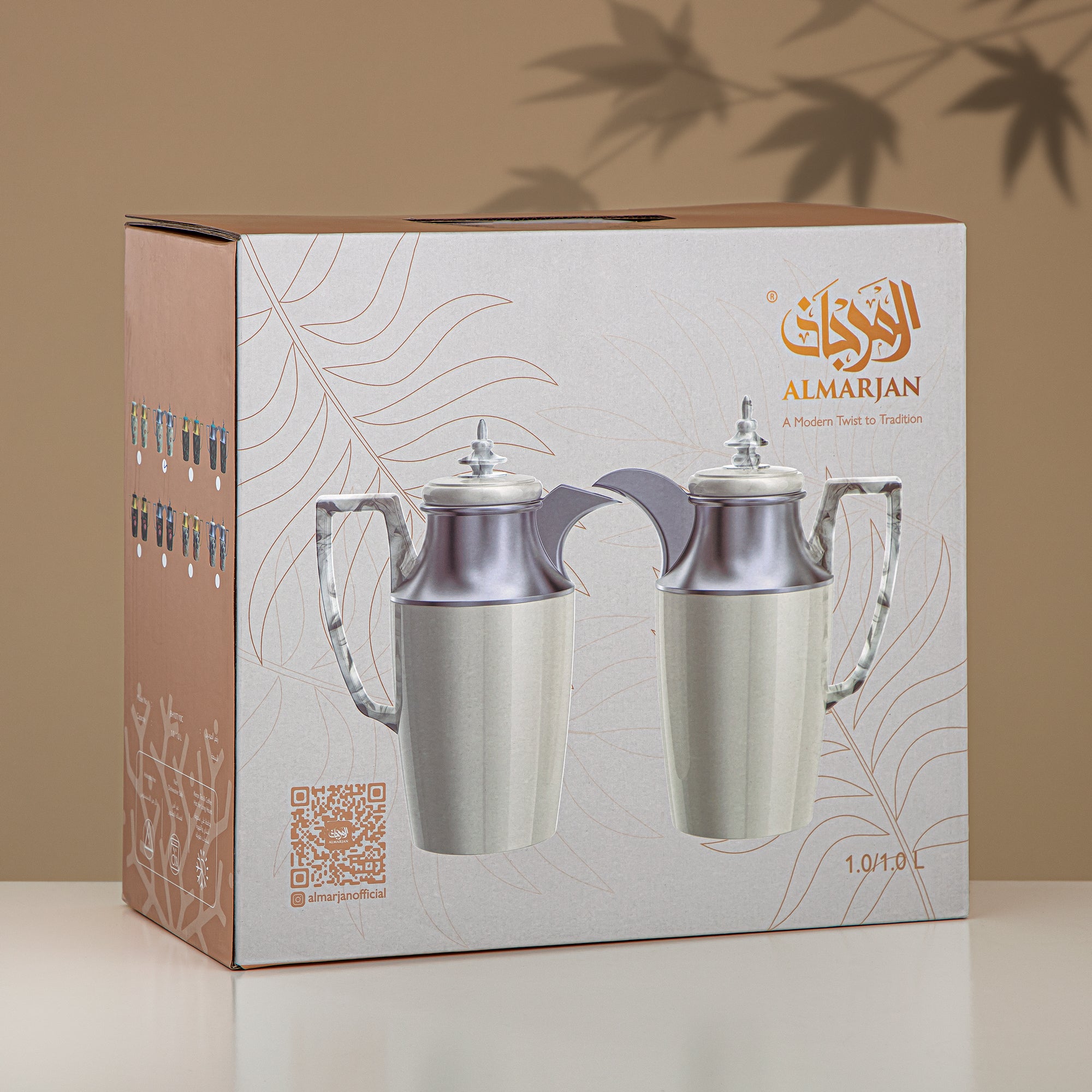 مجموعة طقم ترامس، زر ضغط، 1 لتر + 1 لتر، فضي مطفي وذهبي مطفي (JBH10T/10C-H/S/S/H/S) - شاي وقهوة ترمس