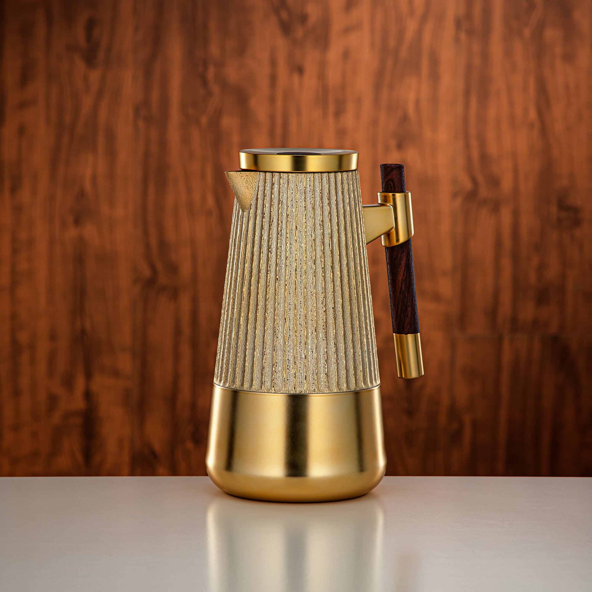 Almarjan Vacuum Flask Set 1L + 1L Matt Gold & Matt Dark Wood