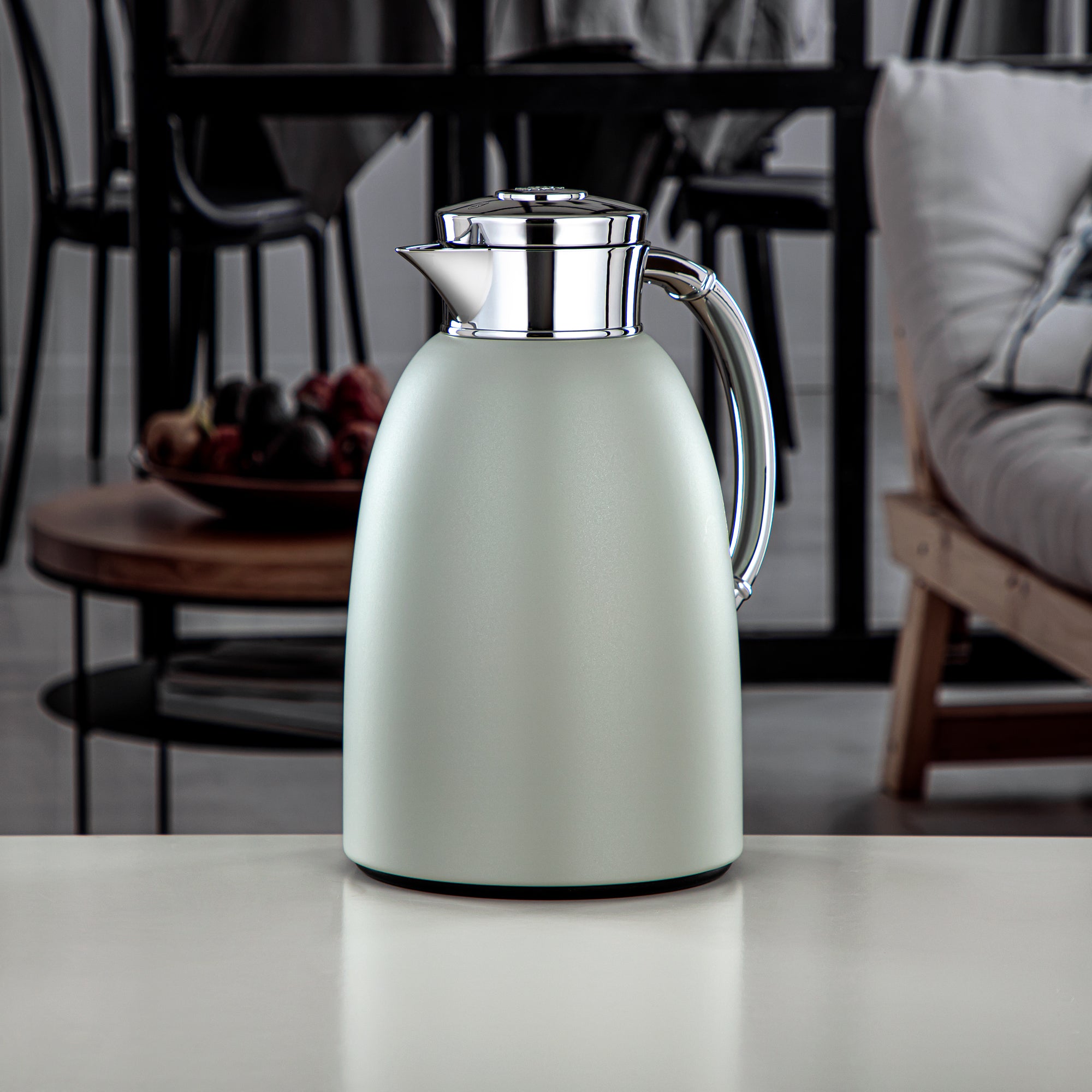 Almarjan Vacuum Flask 1.6L (QVC-1600Q265YZC) - Push Button, Stone Grey & Silver | Modern Serveware