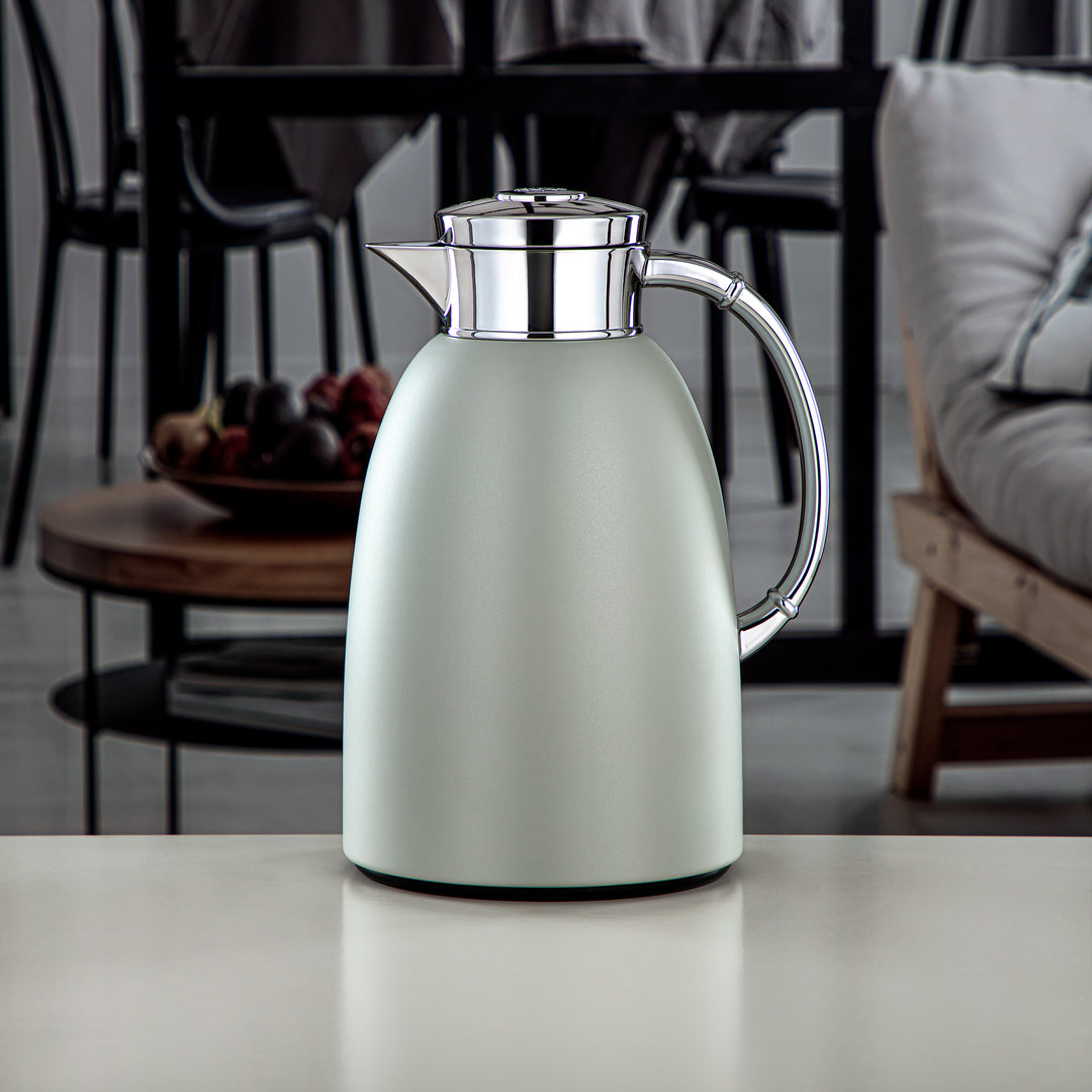 Almarjan Vacuum Flask 1.6L (QVC-1600Q265YZC) - Push Button, Stone Grey & Silver | Modern Serveware