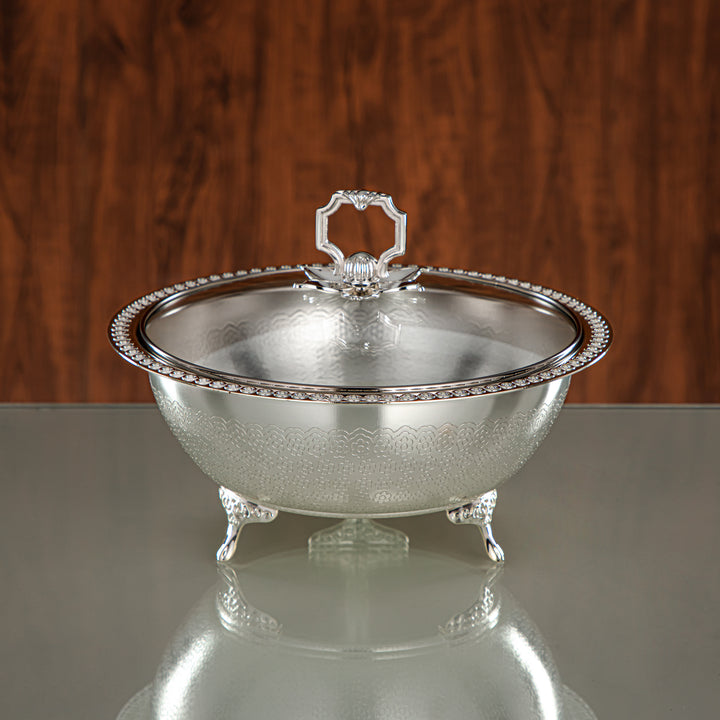 Almarjan Date Bowl 23CM (RBG4432L-S) - Silver Glass Cover | Ramadan & Eid