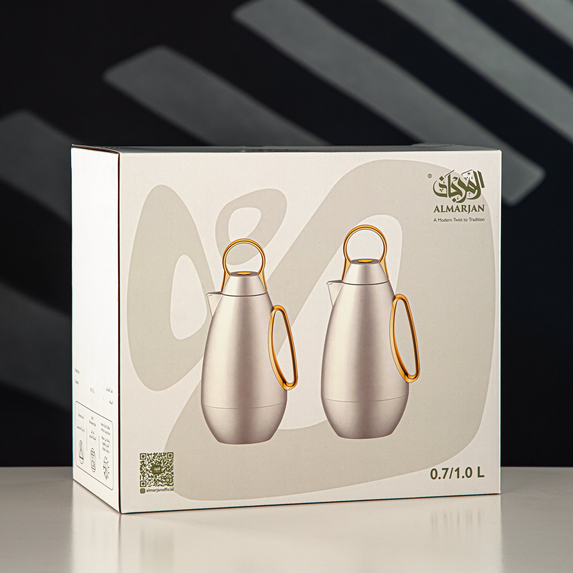 Almarjan Vacuum Flask Set ABS, White & Mirror Gold 1L + 1L (PBA-RWG) - For Modern Families