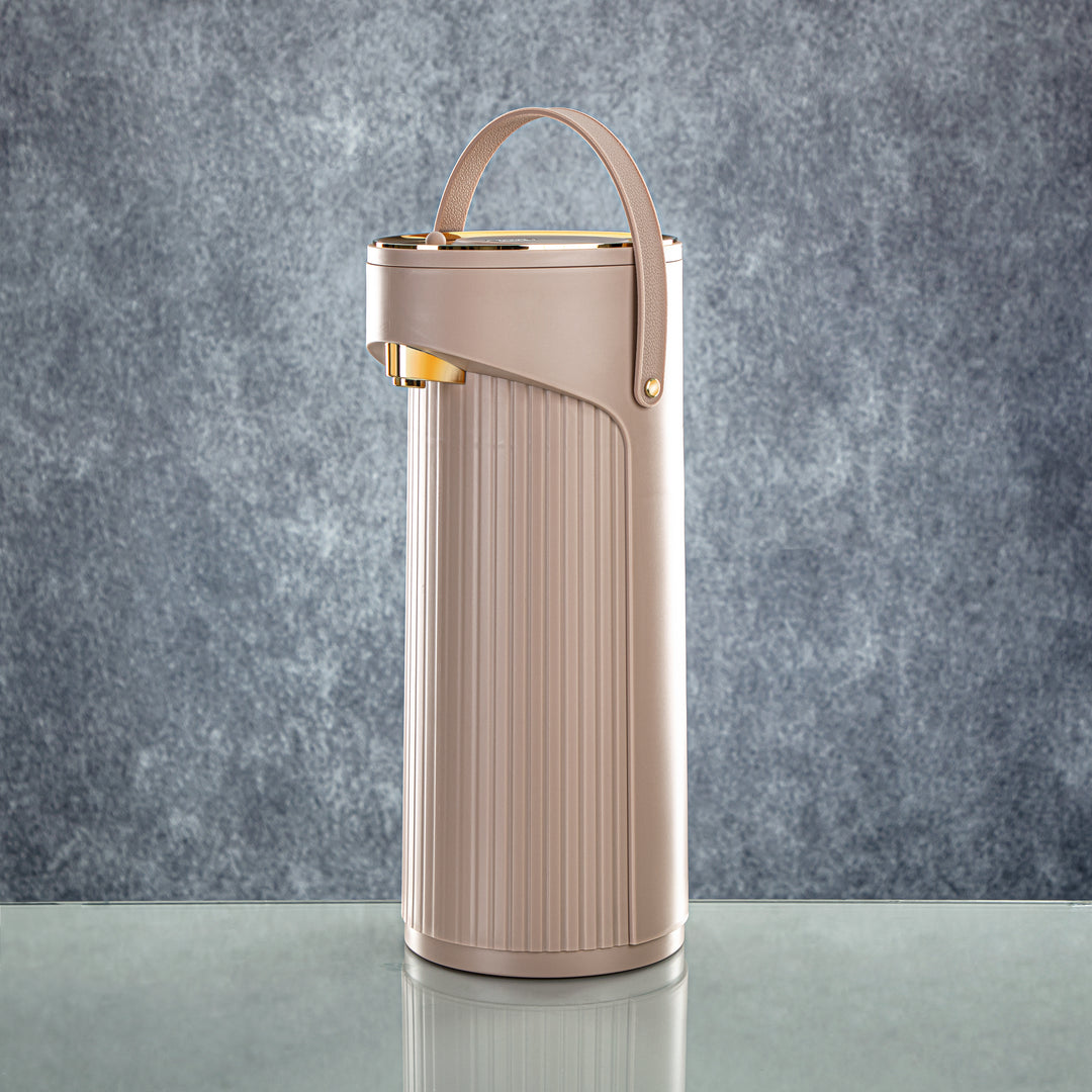 Almarjan 2.2 Liter Pump Vacuum Flask Light Brown & Gold - SM-2417A-220 LBR/G