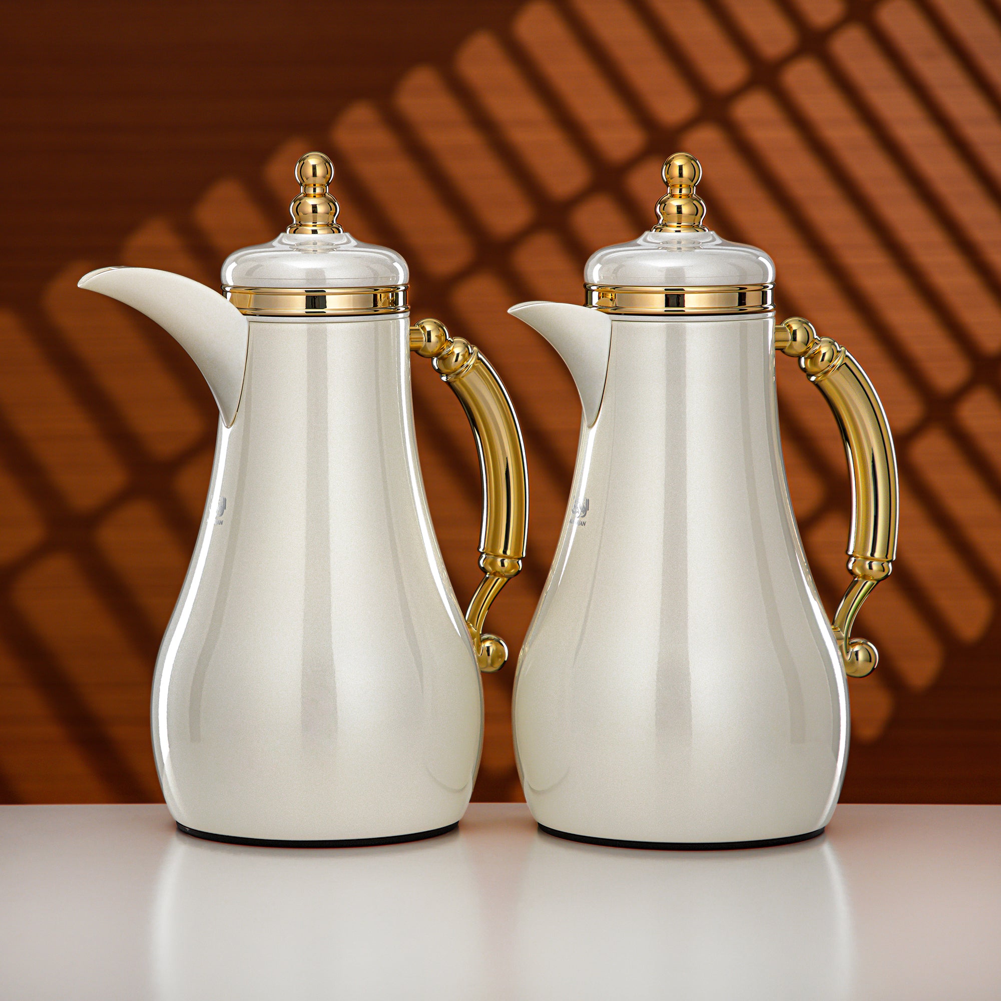 Almarjan Vacuum Flask Set 1L + 1L Pearl White & Gold