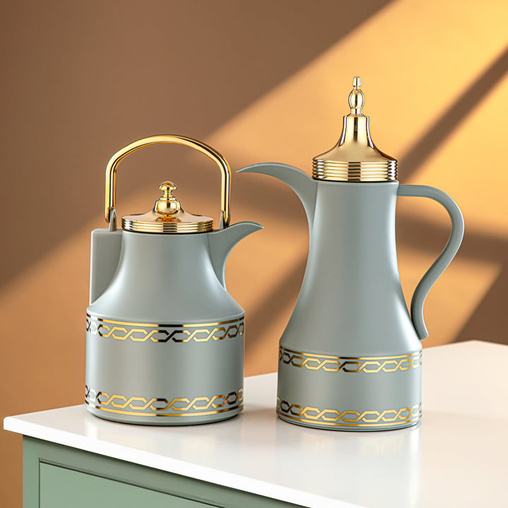 Almarjan 2 Pieces Vacuum Flask Set Light Green & Gold - SM-2D936AB-100 GG/G