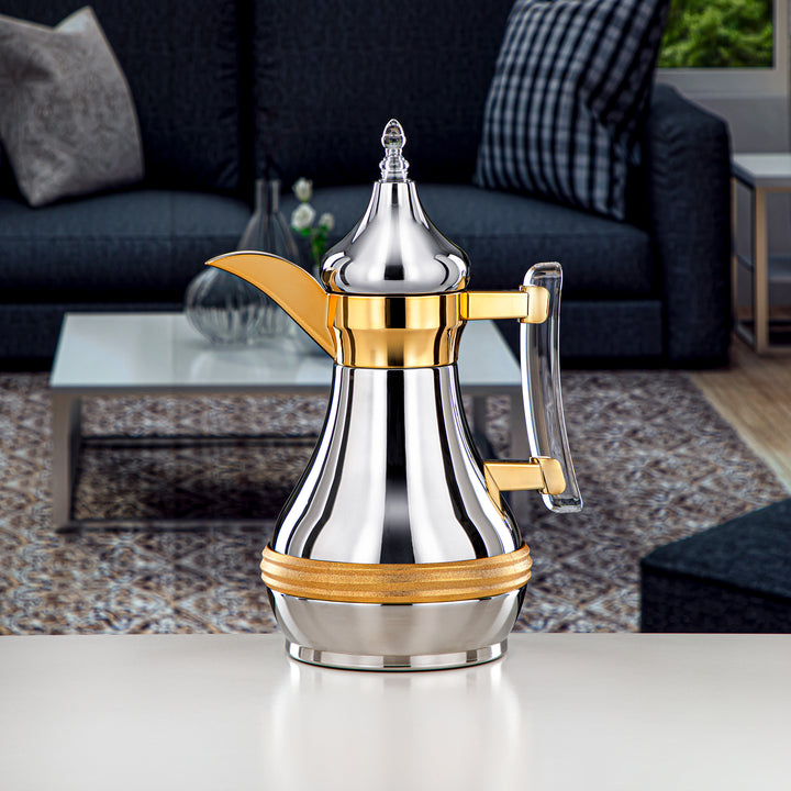 Almarjan 1 Liter Stainless Steel Vacuum Dallah Silver & Gold - SND-100CRG-CLR