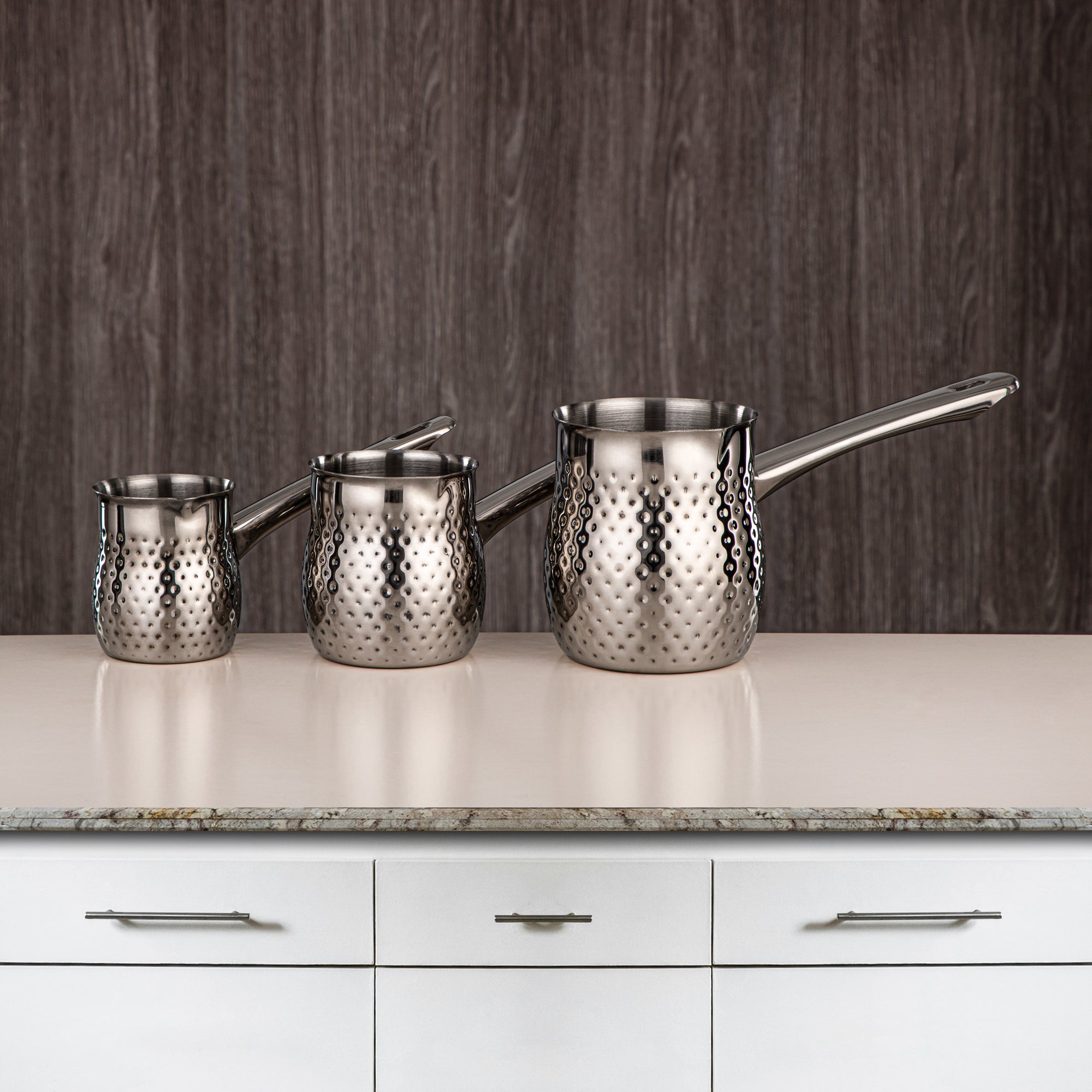 ALMARJAN Hammered Collection 3 Pieces Stainless Steel Coffee Warmer Set Silver STS0010506