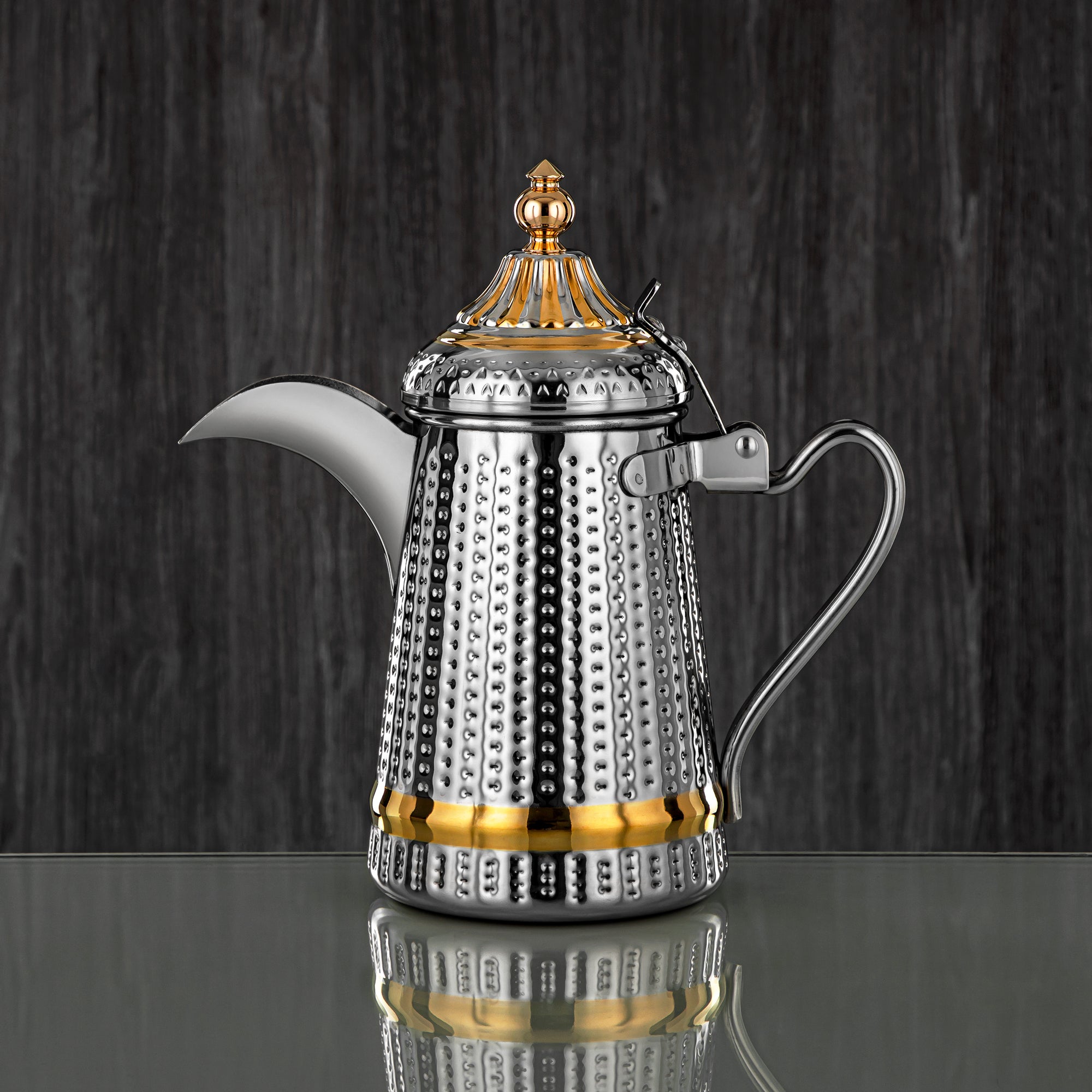 Almarjan 48 Ounce Barari Collection Stainless Steel Coffee Pot Silver & Gold - STS0013043