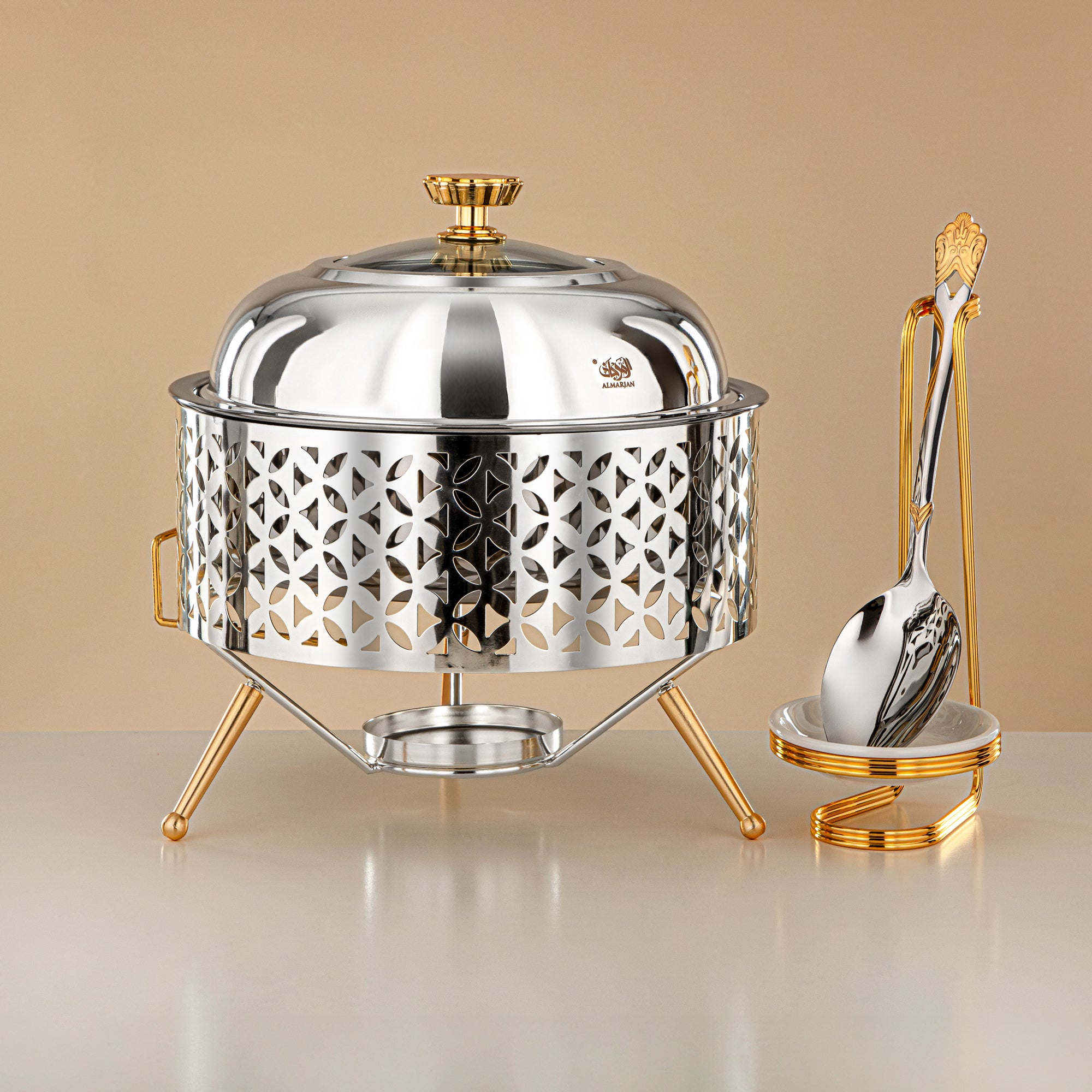 Almarjan Chafing Dish, Silver & Gold, 2000ML (STS0013310) Ramadan & Eid Buffets