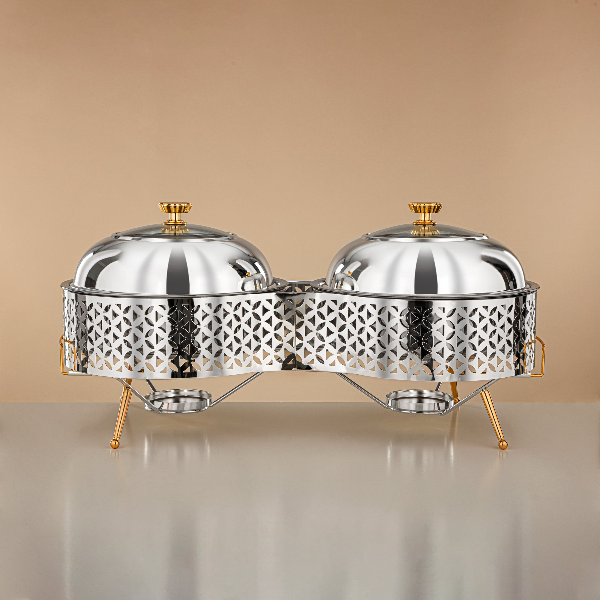 Almarjan Chafing Dish Double, Silver & Gold, 3000ML + 3000ML (STS0013319) Ramadan & Eid Buffets