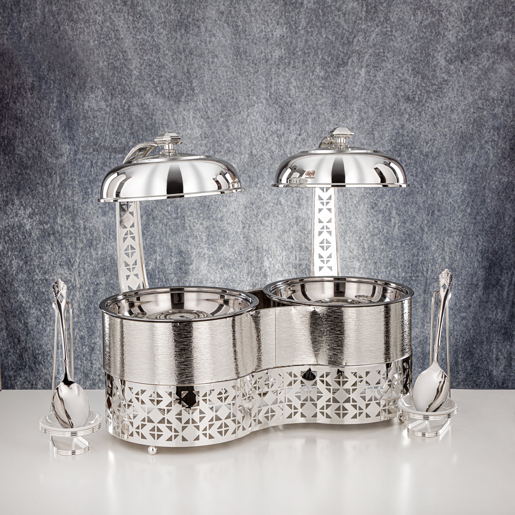 Almarjan 2000 ML + 2000 ML Double Chafing Dish Silver - STS0013345