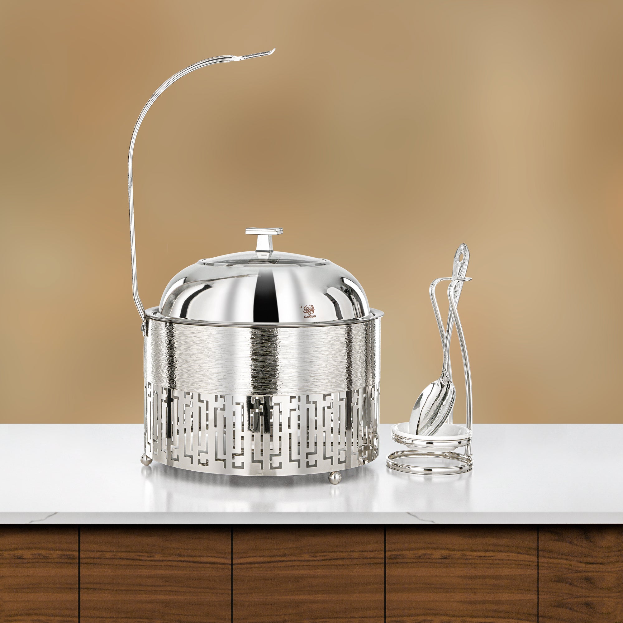 Almarjan 3 Lit Chafing Dish, Brushed Silver