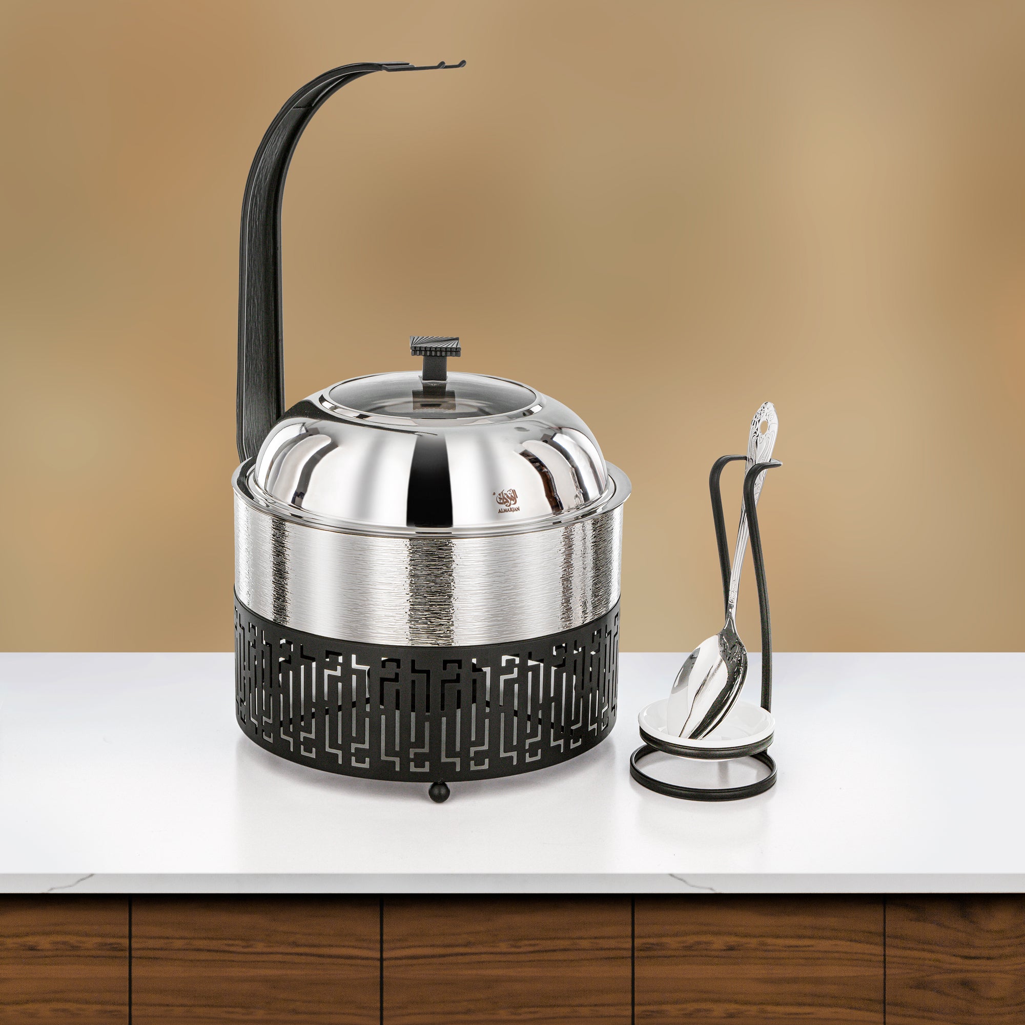 Almarjan 3 Lit Chafing Dish, Brushed Silver & Black