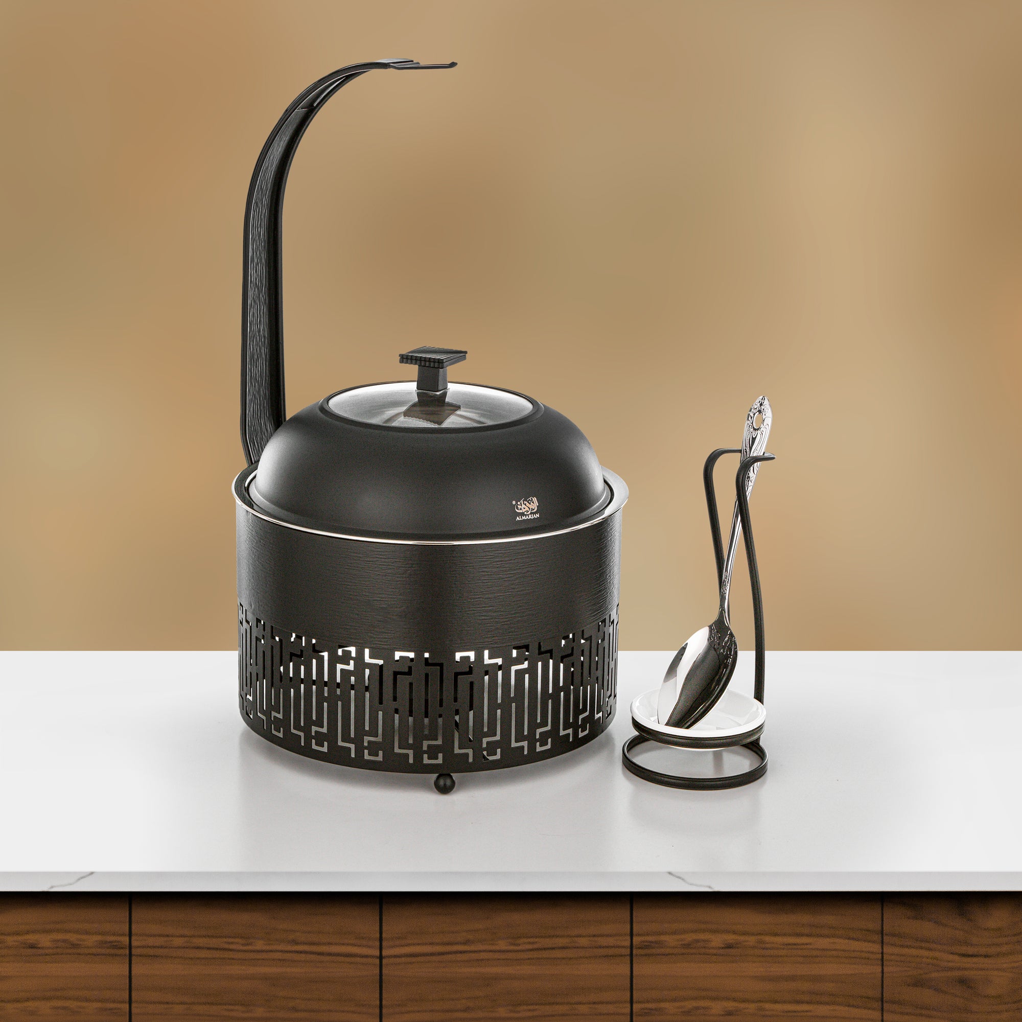 Almarjan 3 Lit Chafing Dish, Brushed Matt Black & Black