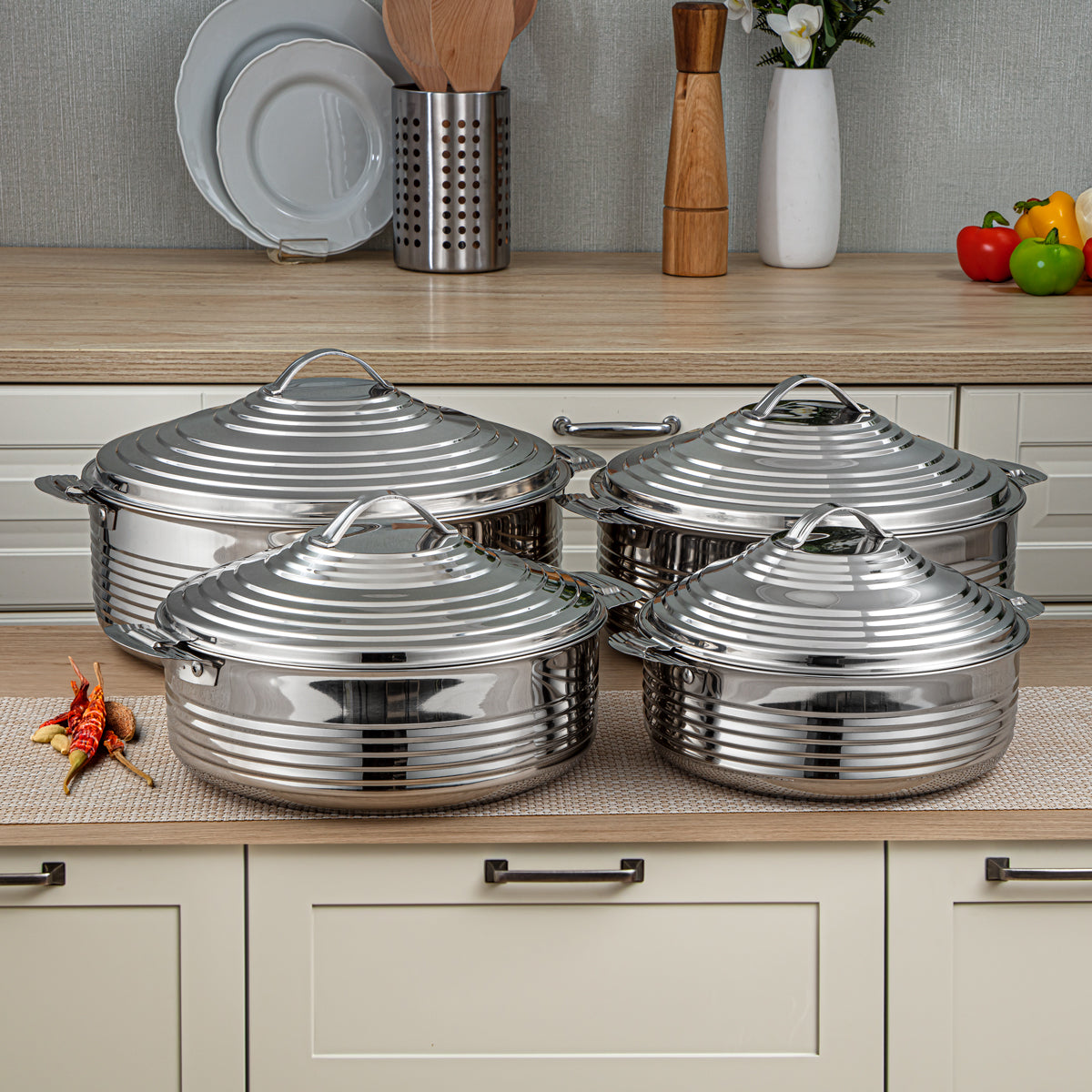 Almarjan 4 Pieces Royal Collection Stainless Steel Hot Pot Silver - H23P4