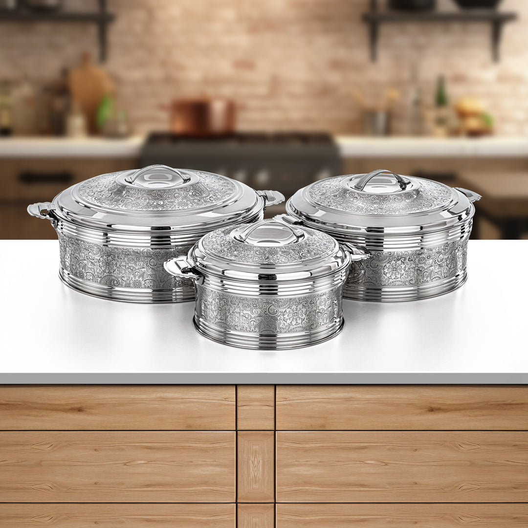 Almarjan Sausan Hot Pot Set - 3 Pieces, Stainless Steel, Mirror Finish, 25CM to 35CM (H24E15)