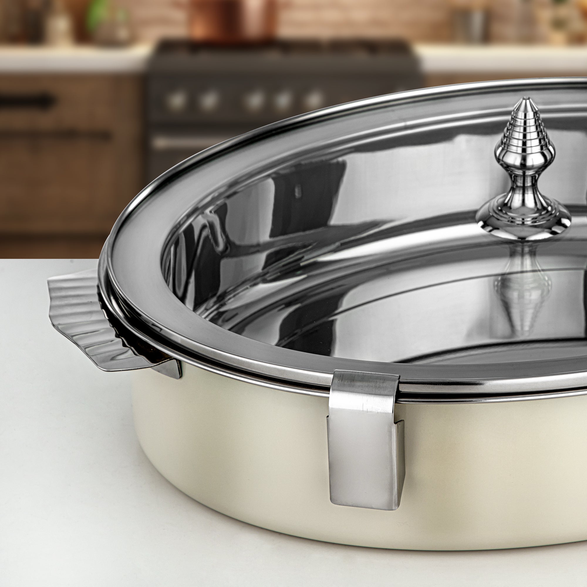 Almarjan Hot Pot Stainless Steel, 40CM (5500ML), Beige (H25SHF4) - Mandi Collection