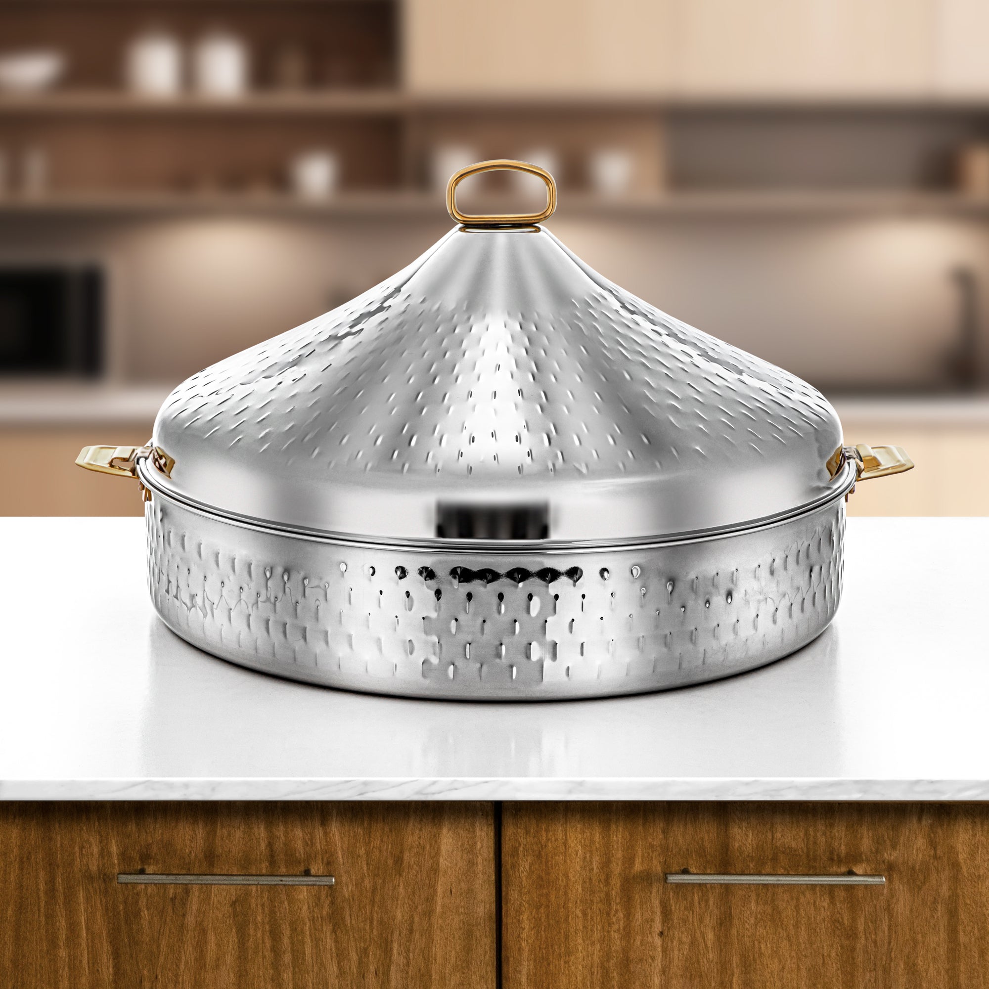 Almarjan Hot Pot Stainless Steel, 50CM (12500ML), Silver & Gold (H25M7G) - Abeer Collection