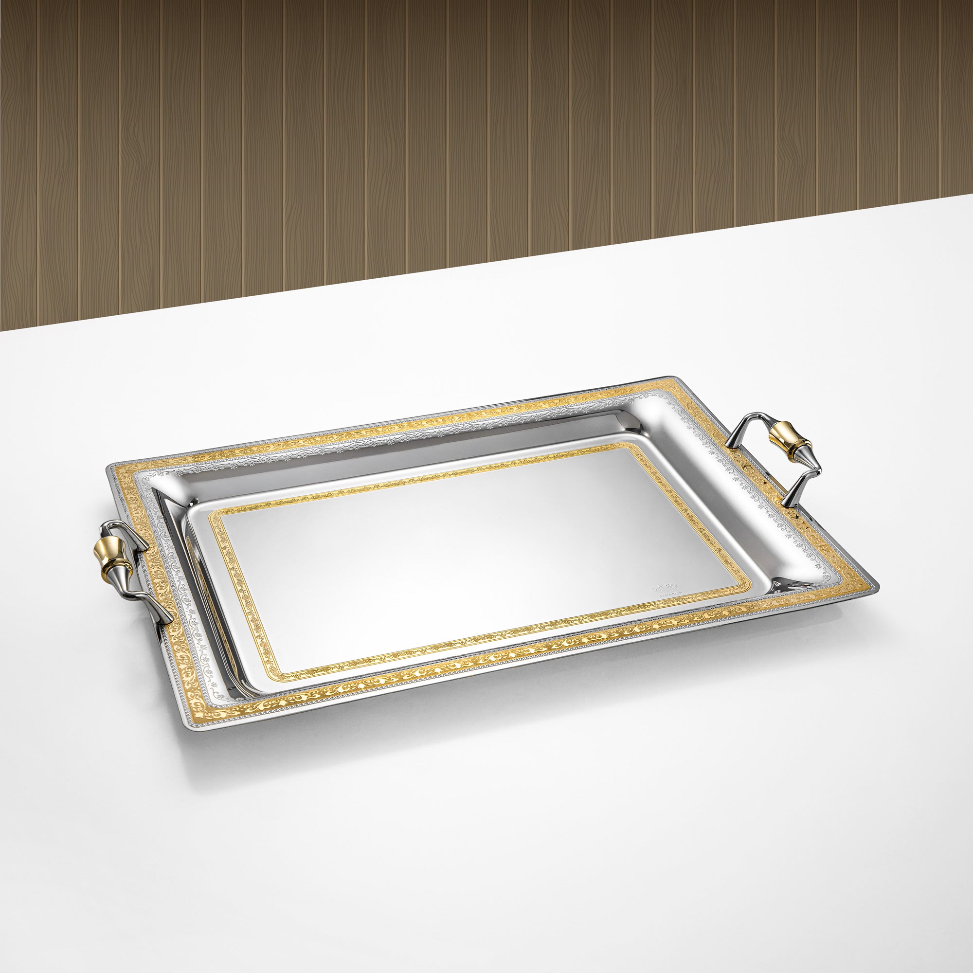 Almarjan Serving Tray 50cm Silver & Gold