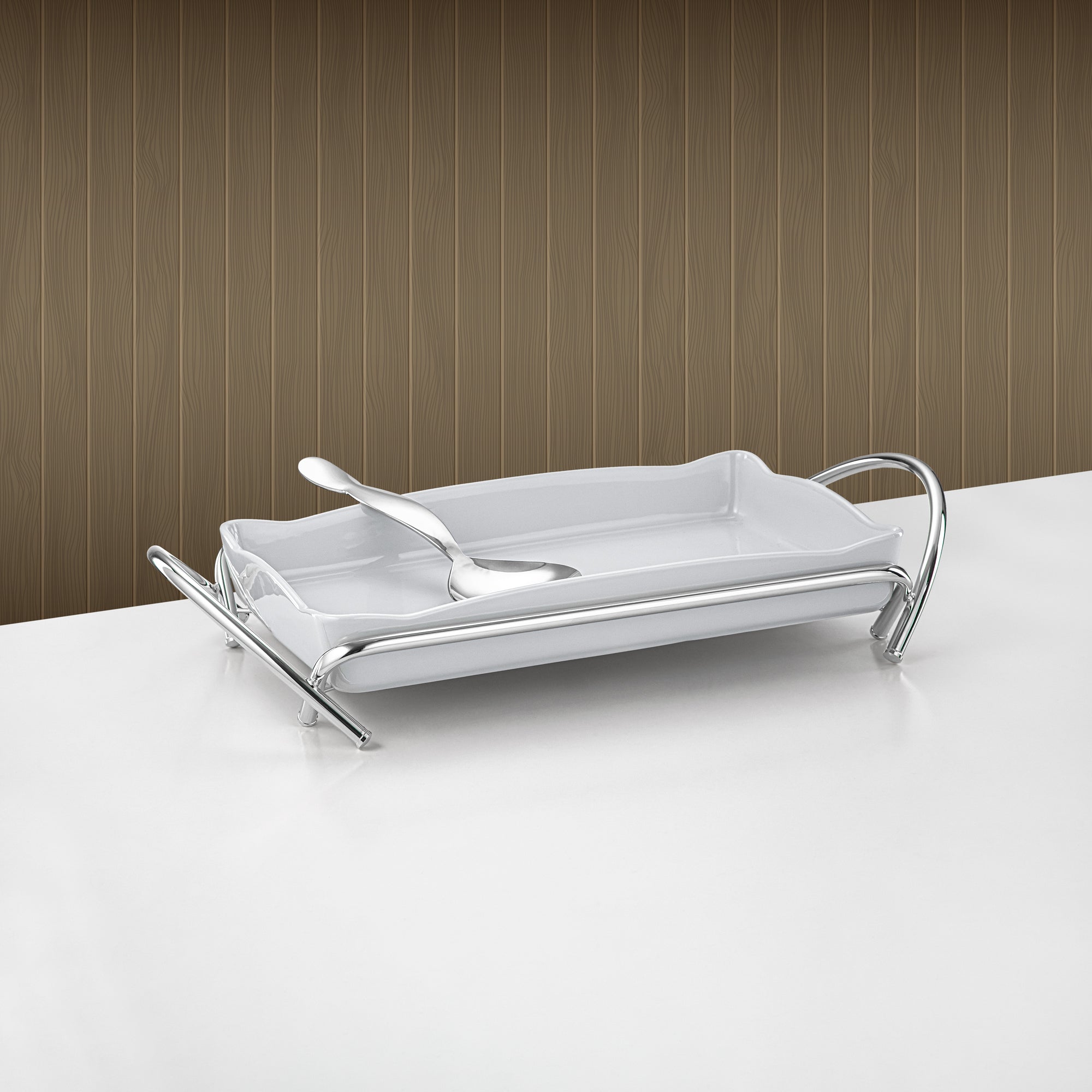 Almarjan Rectangular Serving Dish 35cm Silver & White