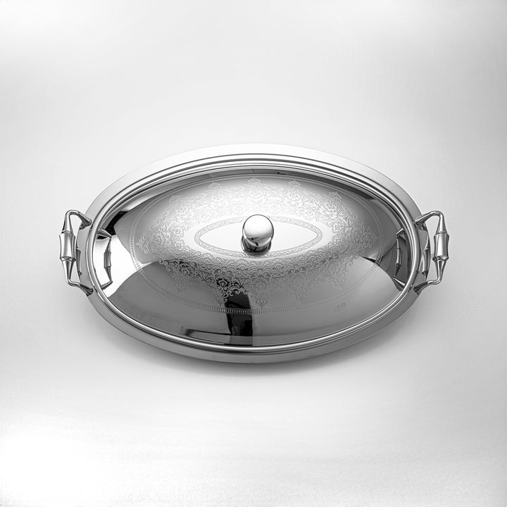 Almarjan 50 CM Teresa Collection Stainless Steel Oval Serving Tray With Cover Silver - STS2051234