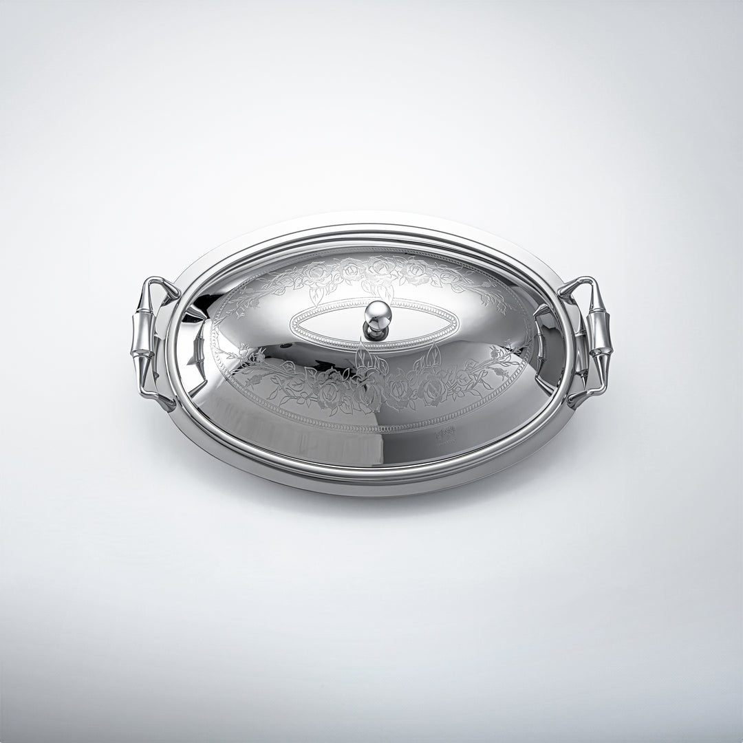 Almarjan 40 CM Lea Collection Stainless Steel Oval Serving Tray With Cover Silver - STS2051272