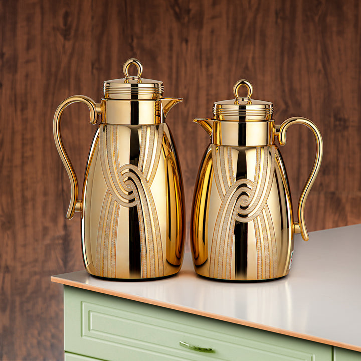 Almarjan ABS Vacuum Flask Set - 2 Pieces (0.7L Coffee & 1L Tea) Gold | Tea & Coffee Essentials