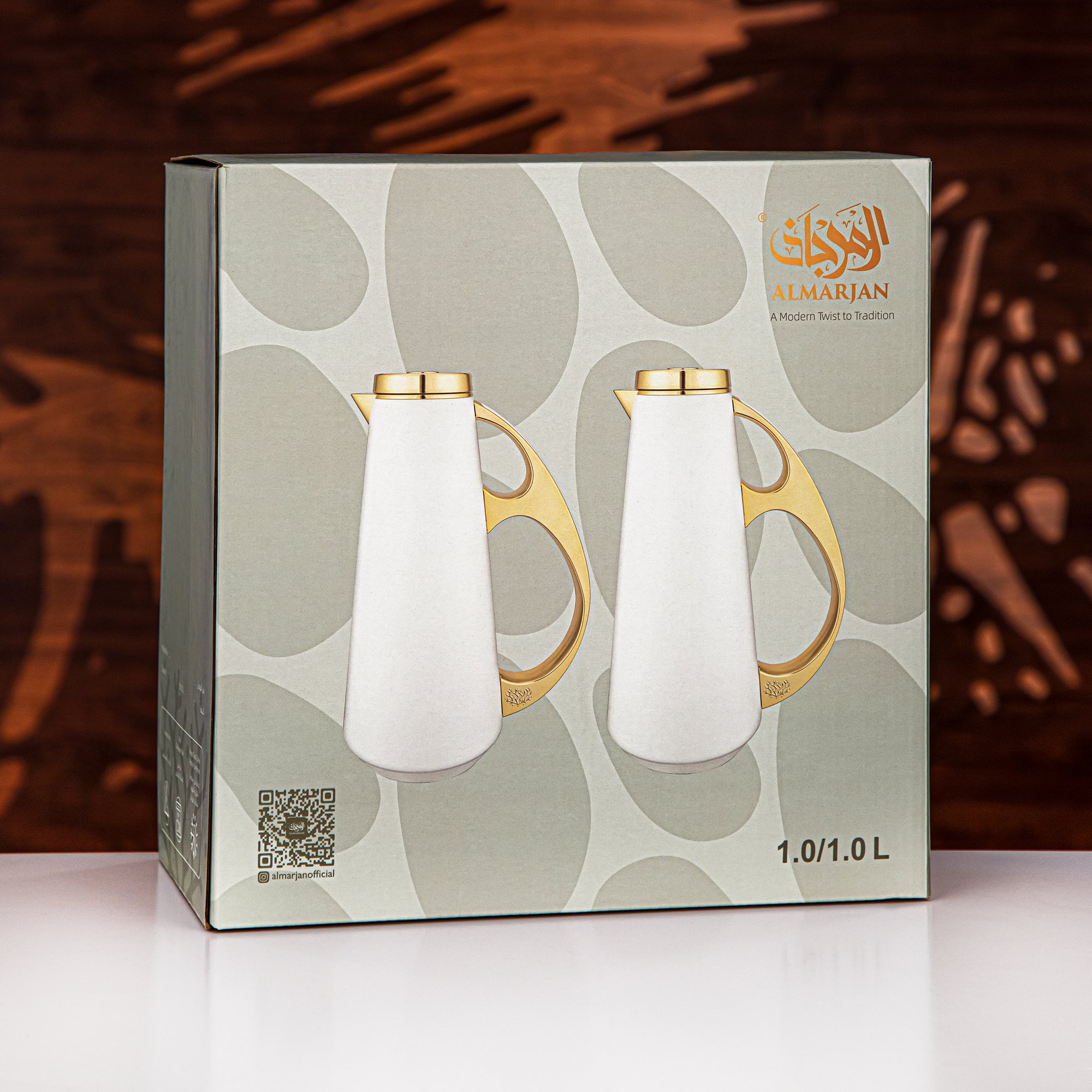 Almarjan Vacuum Flask Set, ABS, 1L + 1L, Off White & Silver (UPP-1000/1000 OWIC) - Modern Serving