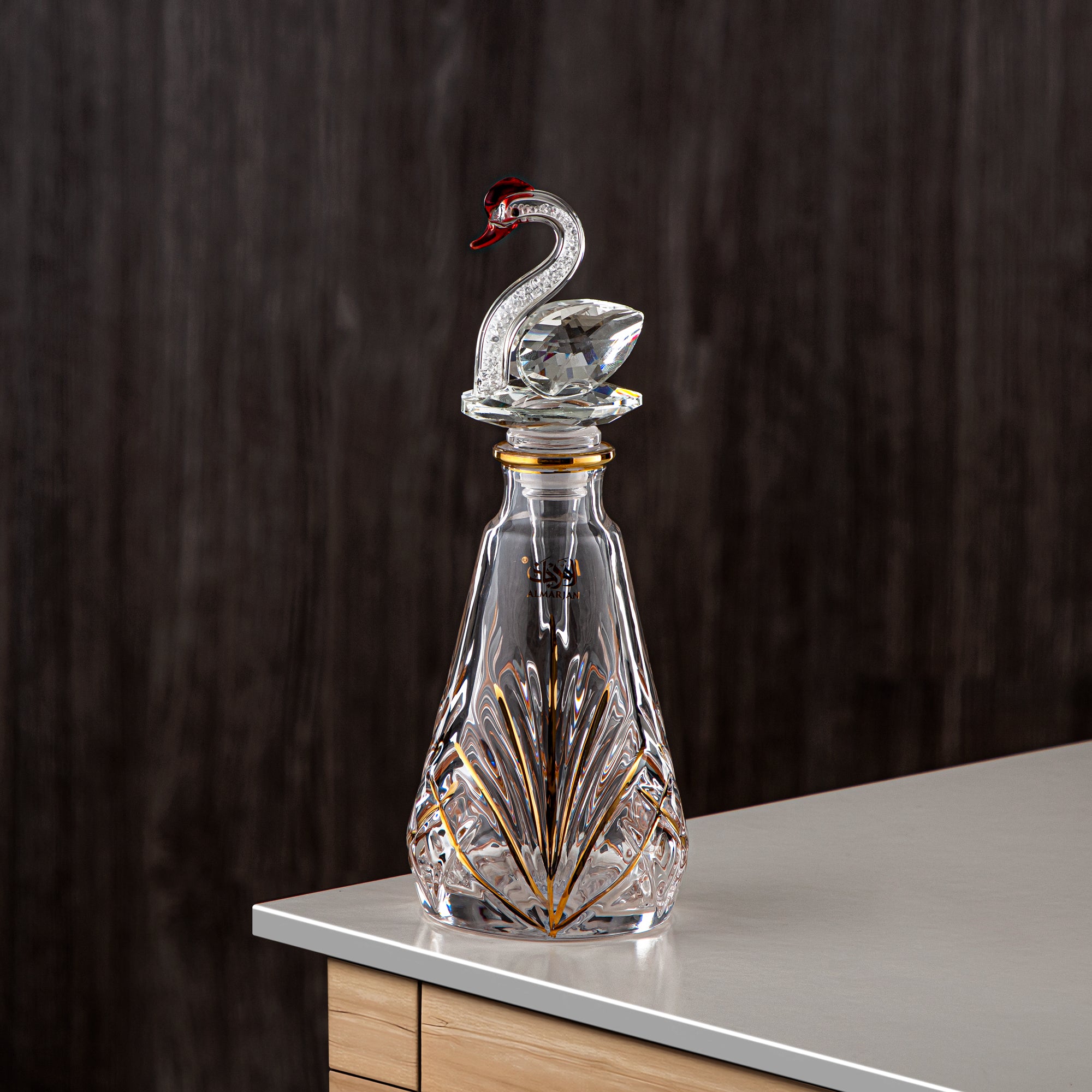 Almarjan Perfume Bottle 200ML (VR-D30-4-Golden) - Glass with Swan Knob | Swan Collection