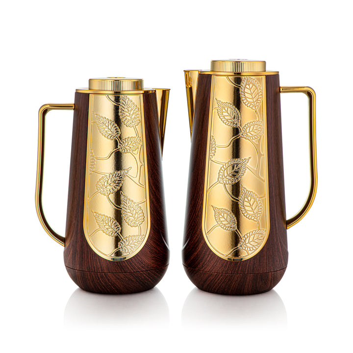 Almarjan 2 Pieces Vacuum Flask Set Dark Wood & Gold - 2C125-070/100 DW/G