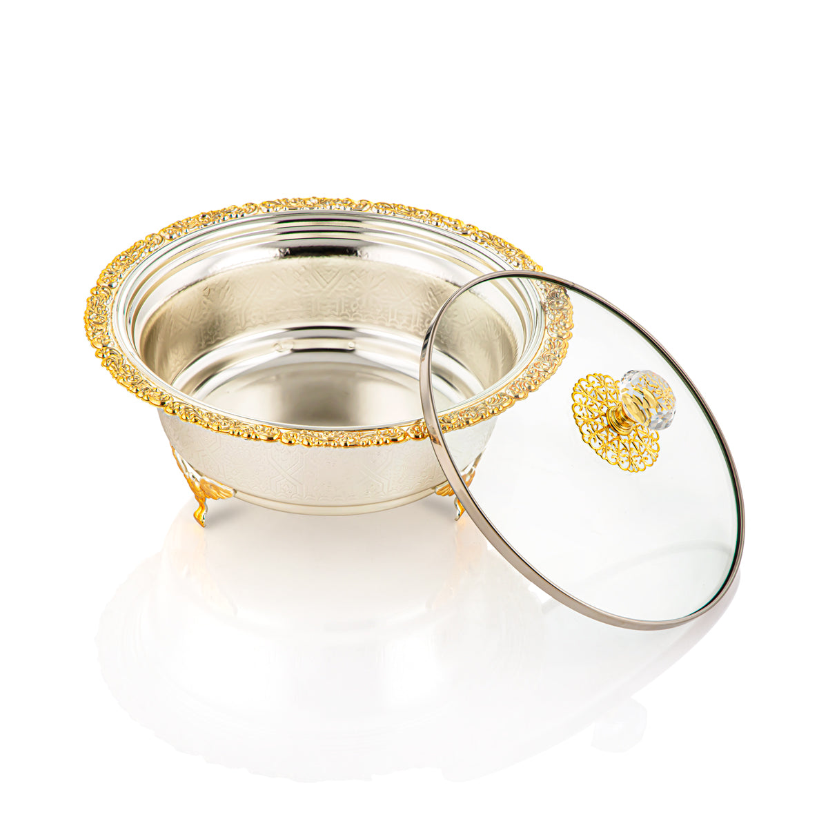 Almarjan 22 CM Date Bowl With Glass Cover Silver & Gold - 851-39 SGA