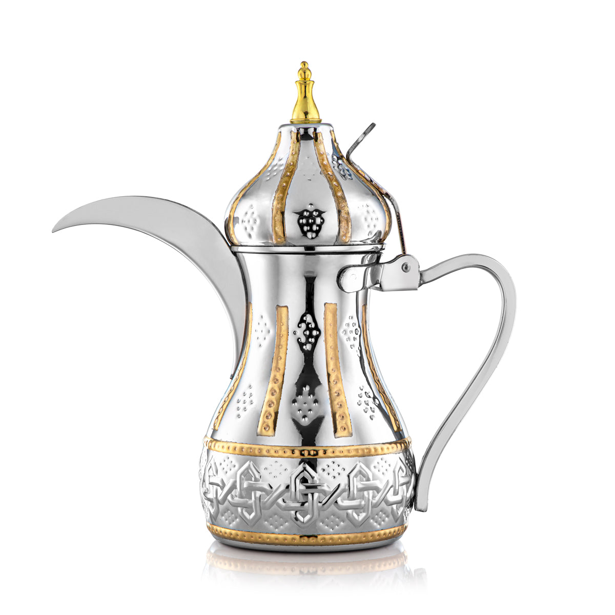 Almarjan Collection Sahara 1,5 litre en acier inoxydable Dallah argent et or - STS0010981