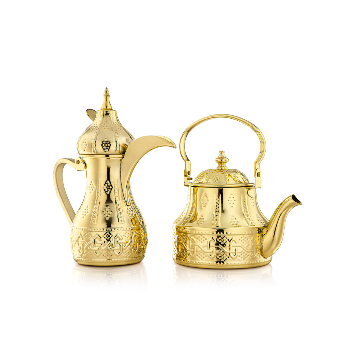 Almarjan 2 Pieces Sahara Collection Stainless Steel Dallah & Kettle set Gold - STS0010984