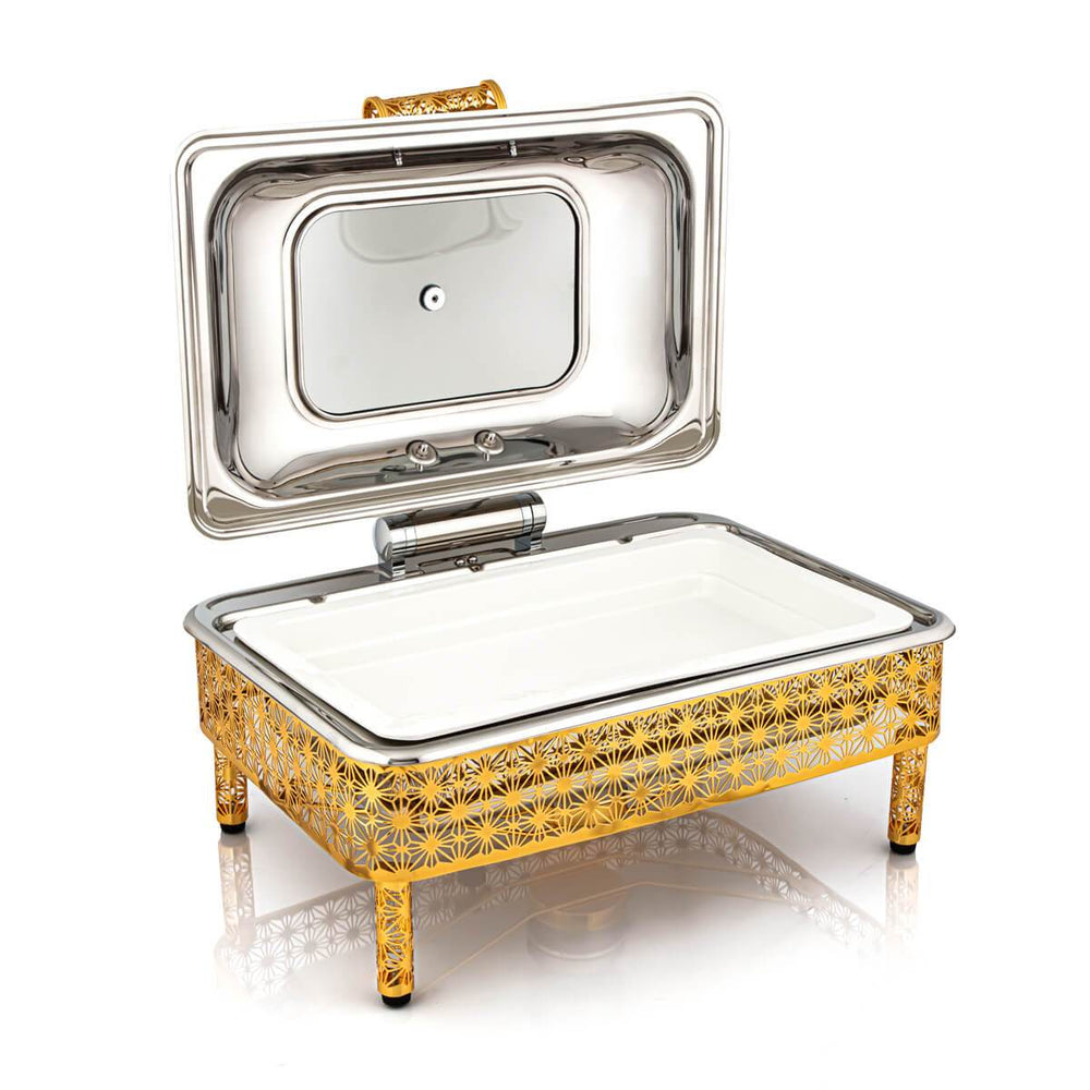 Almarjan 6500 ML Hydraulic Chafing Dish with Porcelain Plate Gold - STS0010738