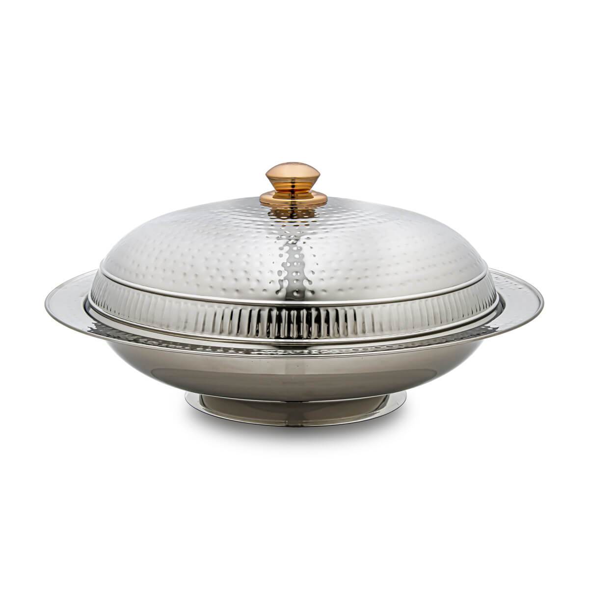 Almarjan 40 CM Hammered Collection Stainless Steel Serving Dish with Cover Silver - STS0200646